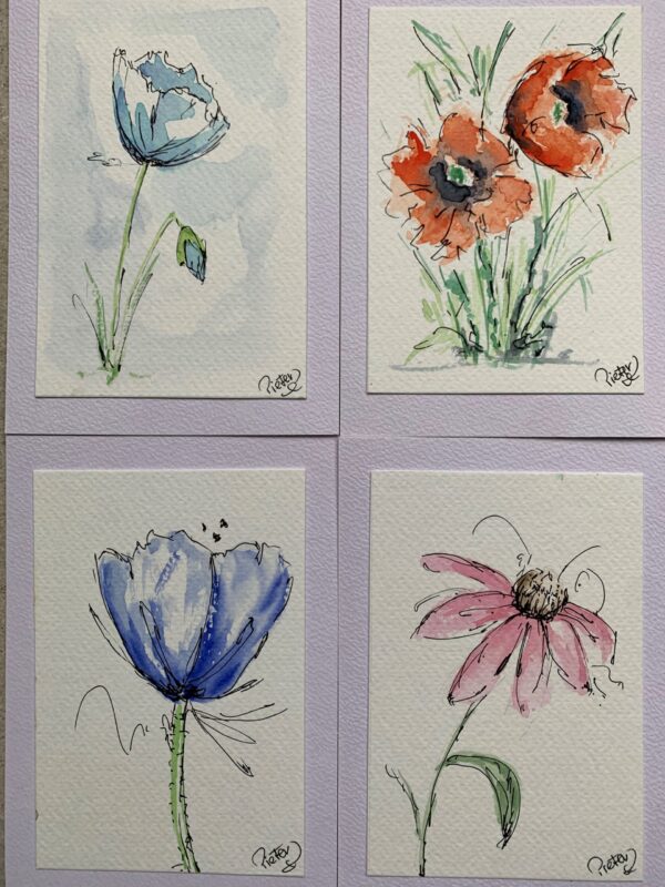 Unieke handgeschilderde ansichtkaarten, 4 stuks